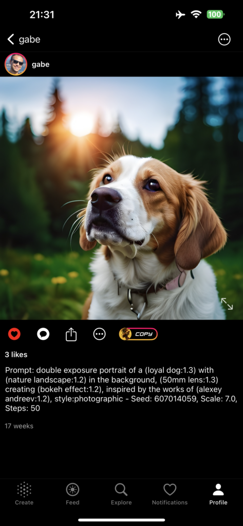 double exposure portrait of a (loyal dog:1.3) with (nature landscape:1.2) in the background, (50mm lens:1.3) creating (bokeh effect:1.2), inspired by the works of (alexey andreev:1.2), style:photographic
