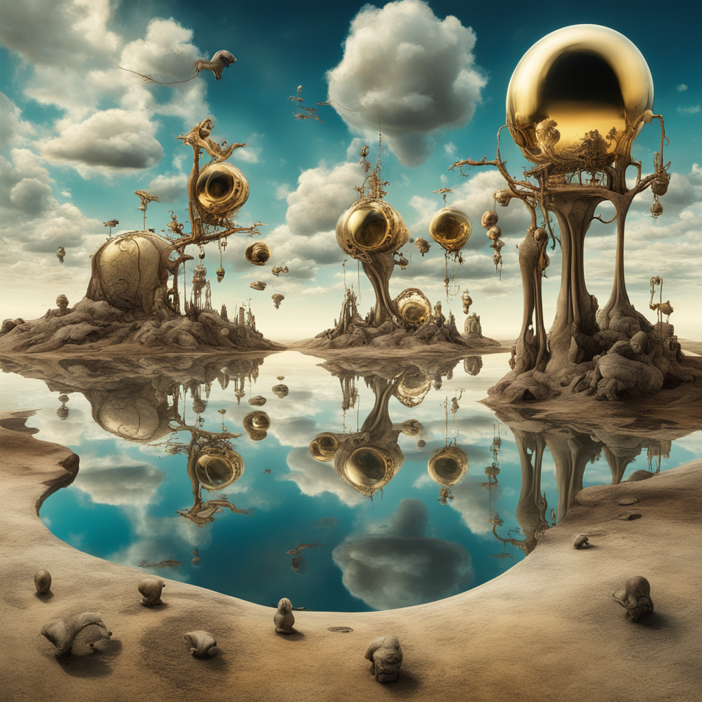 surrealistic landscape inspired by salvador dali's art, featuring melting clocks, floating elephants, and a dreamlike sky, captured with a wide-angle lens:1.2, in high resolution:1.1, style:digital-art
